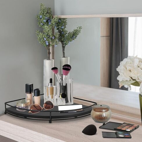 رف زاوية من الخشب Y&ME، صينية تقديم مزخرفة باللون الأسود، سطح منظم للحمام، رافعة صينية ريفية لديكور بار القهوة، رافعة عرض لقطعة مركزية للمزرعة في المطبخ/تناول الطعام in Kuwait