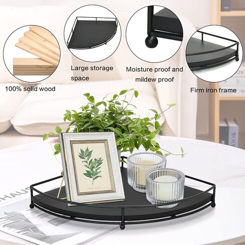 رف زاوية من الخشب Y&ME، صينية تقديم مزخرفة باللون الأسود، سطح منظم للحمام، رافعة صينية ريفية لديكور بار القهوة، رافعة عرض لقطعة مركزية للمزرعة في المطبخ/تناول الطعام in Kuwait