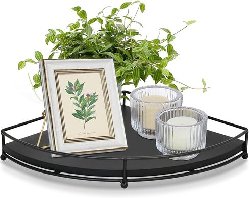 رف زاوية من الخشب Y&ME، صينية تقديم مزخرفة باللون الأسود، سطح منظم للحمام، رافعة صينية ريفية لديكور بار القهوة، رافعة عرض لقطعة مركزية للمزرعة في المطبخ/تناول الطعام in Kuwait