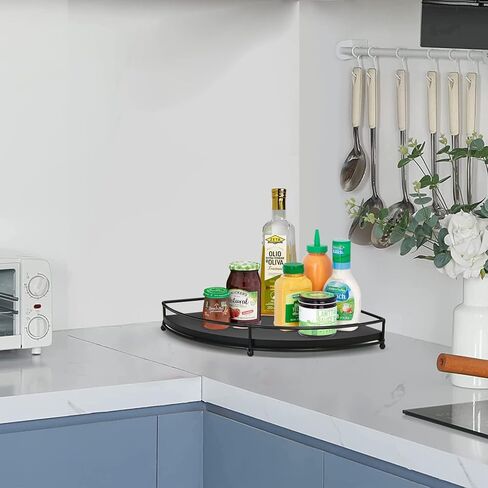 رف زاوية من الخشب Y&ME، صينية تقديم مزخرفة باللون الأسود، سطح منظم للحمام، رافعة صينية ريفية لديكور بار القهوة، رافعة عرض لقطعة مركزية للمزرعة في المطبخ/تناول الطعام in Kuwait