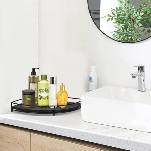 رف زاوية من الخشب Y&ME، صينية تقديم مزخرفة باللون الأسود، سطح منظم للحمام، رافعة صينية ريفية لديكور بار القهوة، رافعة عرض لقطعة مركزية للمزرعة في المطبخ/تناول الطعام in Kuwait