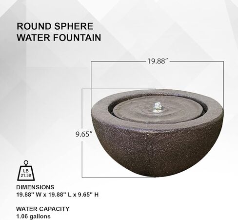 نافورة مياه مستديرة من XBrand GE2010FTBK مع إضاءة LED ديكور داخلي وخارجي، بطول 25.4 سم، رمادي in Kuwait