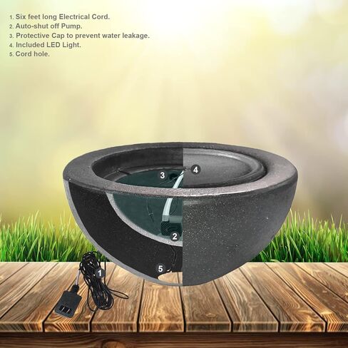 نافورة مياه مستديرة من XBrand GE2010FTBK مع إضاءة LED ديكور داخلي وخارجي، بطول 25.4 سم، رمادي in Kuwait