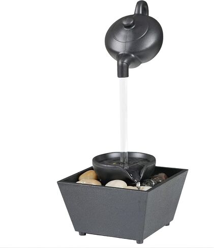 Horoper Desktop Fountain, Floating Teapot Water Tabletop Fountain Ornament USB 5V Battery Power Supply Tabletop Waterfall Decoration with LED Lights Stones in Saudi Arabia