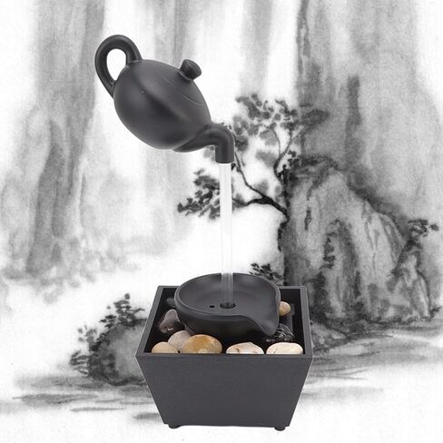 Horoper Desktop Fountain, Floating Teapot Water Tabletop Fountain Ornament USB 5V Battery Power Supply Tabletop Waterfall Decoration with LED Lights Stones in Saudi Arabia