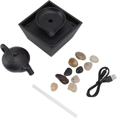 Horoper Desktop Fountain, Floating Teapot Water Tabletop Fountain Ornament USB 5V Battery Power Supply Tabletop Waterfall Decoration with LED Lights Stones in Saudi Arabia