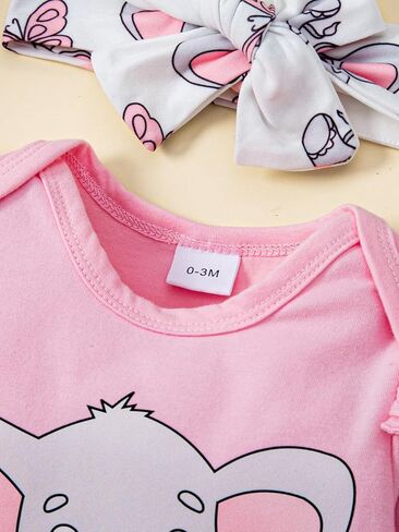MIEKISA Baby Girls 0-18 Months Elephant Pattern Romper and Pants Outfit in Saudi Arabia
