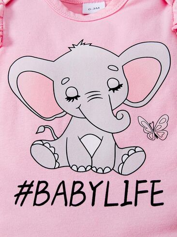 MIEKISA Baby Girls 0-18 Months Elephant Pattern Romper and Pants Outfit in Saudi Arabia