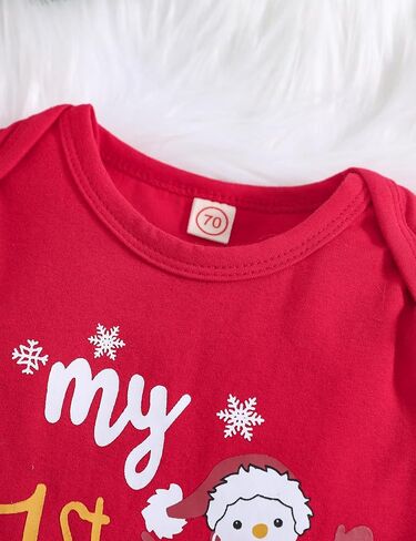 Honykids My First Christmas Baby Girl Outfit My 1st Christmas Romper+ Flared Pants+Headband Xmas Clothes Set in Kuwait