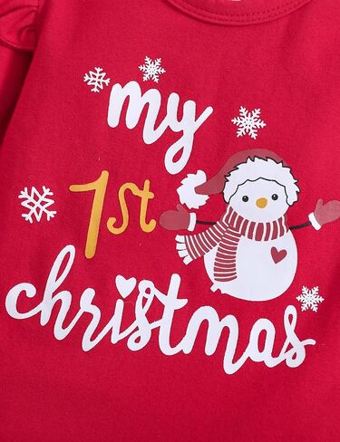 Honykids My First Christmas Baby Girl Outfit My 1st Christmas Romper+ Flared Pants+Headband Xmas Clothes Set in Kuwait