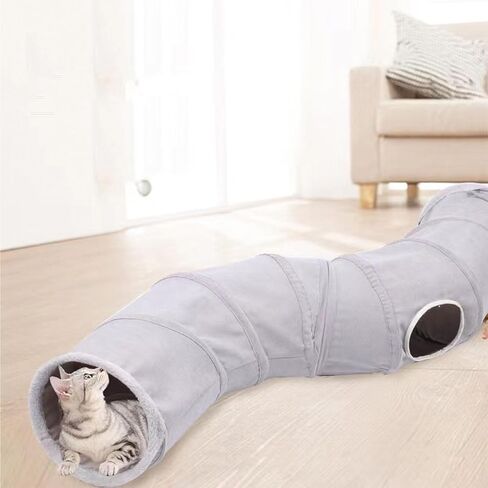 Cat Tunnel S-Shape Suede Cat Toy Tunnel 10.5 x 48.8 Inches Bunny Tunnels for Indoor, Collapsible Pets Play Tube Suitable for Cats Rabbits Pet Ferrets in Kuwait