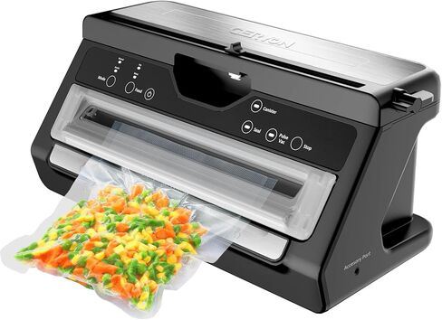 GERYON Vacuum Sealer - آلة ختم الطعام الفاخرة مع قطاعة أكياس مدمجة وتخزين اللف، شفط قوي لحفظ الطعام، وضع الطعام الرطب الجاف - مجموعة المبتدئين مع أكياس ختم الهواء ولفة in Kuwait