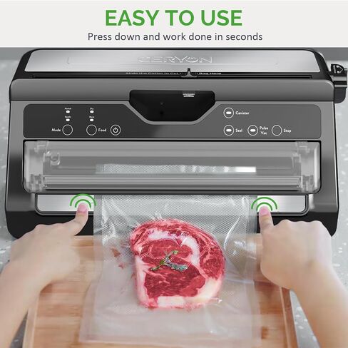 GERYON Vacuum Sealer - آلة ختم الطعام الفاخرة مع قطاعة أكياس مدمجة وتخزين اللف، شفط قوي لحفظ الطعام، وضع الطعام الرطب الجاف - مجموعة المبتدئين مع أكياس ختم الهواء ولفة in Kuwait