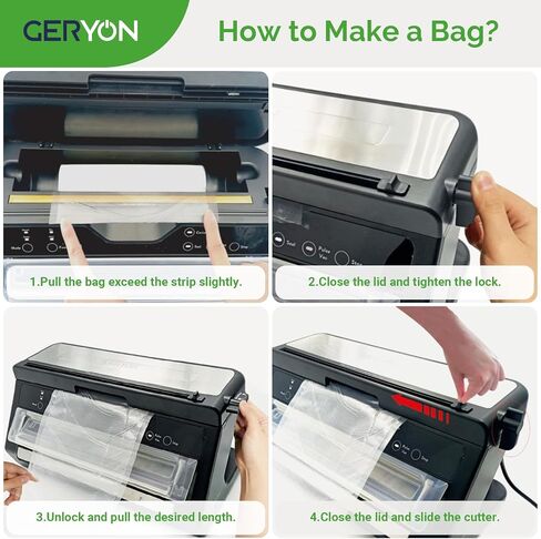 GERYON Vacuum Sealer - آلة ختم الطعام الفاخرة مع قطاعة أكياس مدمجة وتخزين اللف، شفط قوي لحفظ الطعام، وضع الطعام الرطب الجاف - مجموعة المبتدئين مع أكياس ختم الهواء ولفة in Kuwait