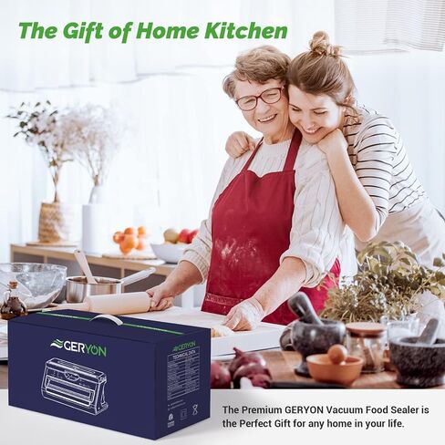 GERYON Vacuum Sealer - آلة ختم الطعام الفاخرة مع قطاعة أكياس مدمجة وتخزين اللف، شفط قوي لحفظ الطعام، وضع الطعام الرطب الجاف - مجموعة المبتدئين مع أكياس ختم الهواء ولفة in Kuwait