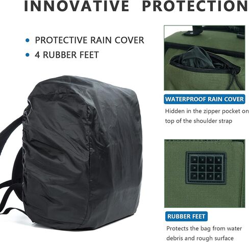 AUMTISC Fishing Tackle Backpack with 4 Tackle Boxes, Rod Holder, Protective Rain Cover, Waterproof Large Fishing Tackle Gear Bag for Fishing, Camping, Hiking (Black, Green, Camouflage) in Kuwait