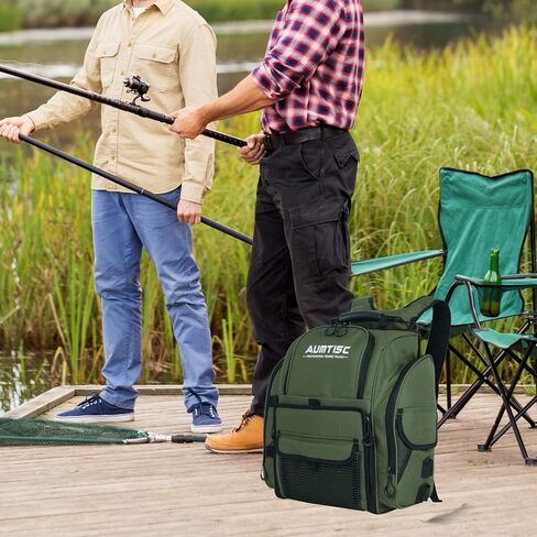 AUMTISC Fishing Tackle Backpack with 4 Tackle Boxes, Rod Holder, Protective Rain Cover, Waterproof Large Fishing Tackle Gear Bag for Fishing, Camping, Hiking (Black, Green, Camouflage) in Kuwait