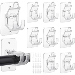 10 Pcs No Drill Curtain Rod Brackets, Self Adhesive Curtain Rods No Drilling Upgraded Nail Free Curtain Rod Holders Adjustable Curtain Hangers for Home Bathroom Kitchen(Transparent) in Kuwait