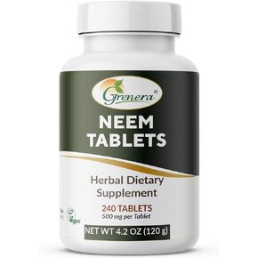Grenera Neem Tablets, Made Using Organic Neem Leaves, Kosher, Halal Certified Supplement, 240 Tablets in Kuwait