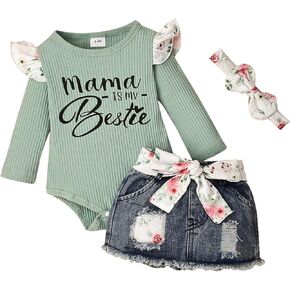 CETEPY Baby Girl Clothes Newborn Long Sleeve Ruffle Romper Short Jeans Pants Leporad Headband Infant Outfits