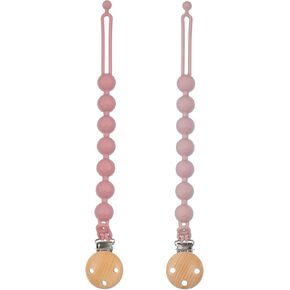 Dirbabi Silicone Pacifier Clips for Baby, 2-in-1 One Piece Design Pacifier Holder & Teething Ring Toy, BPA Free, 2 Pack (Power Rose+Dusty Lilac) in Saudi Arabia