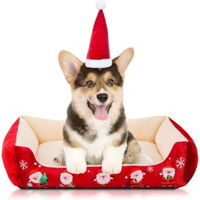 Thyle Small Christmas PET Dogs Cats Bed Soft Washable Bed for Small Dogs 21'' x 16'' x 6'' with Santa Claus Rectangle Dog Sofa Plush Calming Comfortable Durable Puppy Indoor Home in Saudi Arabia