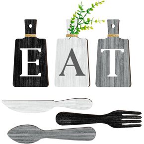JINRICH 6 Pack Sunflower Kitchen Decor Cutting Board Dining Signs Forks and Spoons Wooden Kitchen Wall Decor Dining Room Hanging Signs Rustic Farmhouse Wall Art Decoration(white, gray, brown red) in Saudi Arabia