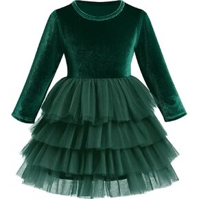 FYMNSI Toddler Girls Velvet Tulle Tutu Dress Kids Long Sleeve Princess Birthday Xmas Party Dresses Gowns Fall Winter Outfit in Kuwait