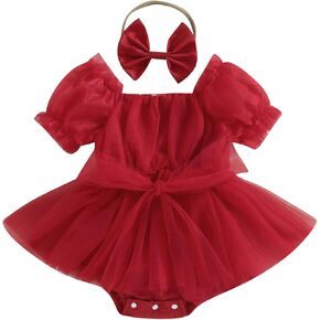 BULINGNA Infant Baby Girl Summer Princess Romper Dress Bubble Sleeve Tutu Skirted Onesie + Headband for Birthday in Kuwait