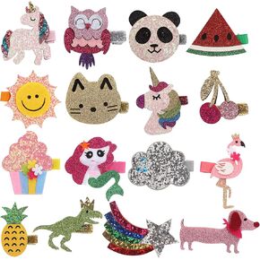 inSowni 16 Pack Glitter Cute Fruit Unicorn Panda Cat Owl Alligator Hair Clips Barrettes for Baby Girls Toddlers Kids