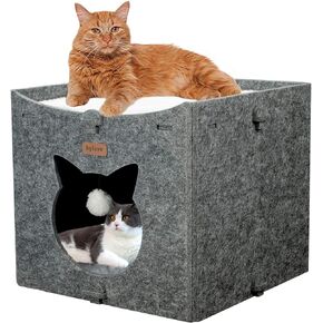 Cat Bed for Indoor Cats Cube House, Covered Cat Cave Beds & Furniture, Kitty Hideaway Tent Enclosed Kitten Cave with Dangling Toy and Soft Cushions in Kuwait