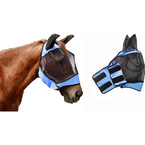 Ankaier Horse Fly Mask - UV Protection Mask with Ears Net, Forelock Hole & Reflective Strip Design, Stretchy Mask for Horse Breathable Fine Mesh, Eye Dart, Hook and Loop, (Blue Color) in Kuwait
