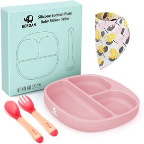 BEBOAN Silicone Divided Plate, Upgraded Non Slip Suction Plates,100% BPA-Free Feeding Dishes, Baby Toddler Plate Fits for Most High Chair (Pink) in Kuwait