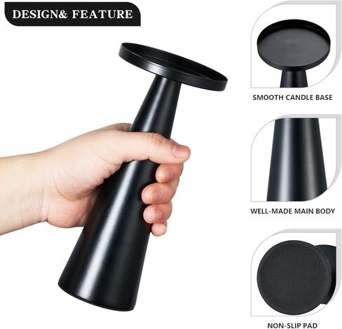 Metal Candle Holders Set of 2, Matte Black Candlestick Holders for 2-3 Inches Pillar Candles for Wedding Dining Centerpiece Supper Party Proposing Room Decoration in Kuwait