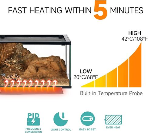 وسادة تسخين الزواحف من جيانجاردين مع التحكم في درجة الحرارة، وسادة حرارية للزواحف مقاومة للماء لخزان سعة 20 جالونًا، مجموعة كومبو لسخان الخزان للسرطان الناسك والسلاحف والسحالي والضفادع 8 وات (7.8 بوصة × 6 بوصة) in Kuwait