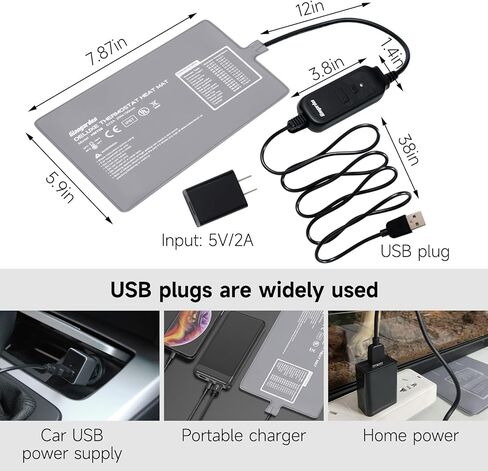 وسادة تسخين الزواحف من جيانجاردين مع التحكم في درجة الحرارة، وسادة حرارية للزواحف مقاومة للماء لخزان سعة 20 جالونًا، مجموعة كومبو لسخان الخزان للسرطان الناسك والسلاحف والسحالي والضفادع 8 وات (7.8 بوصة × 6 بوصة) in Kuwait