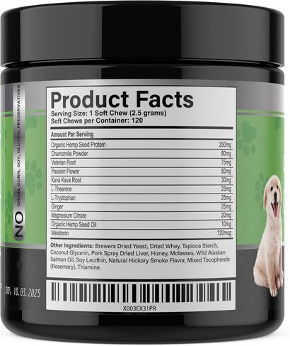 DR.HEMPY Hemp، مضغ مهدئ للكلاب، تخفيف قلق الكلاب، مضغ ناعم من قنب الحيوانات الأليفة للعواصف الرعدية، تخفيف الألعاب النارية، الانفصال، الإجهاد، ركوب السيارة، علاجات تهدئة الكلاب وزيت القنب، 120 مضغ in Saudi Arabia