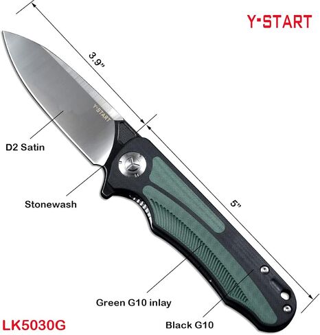Y-START D2 Blade Hunting Pocket Knives Flipper Fast Open 2 Colors G10 Handle LK5030G (Black&green) in Saudi Arabia