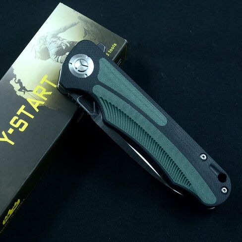 Y-START D2 Blade Hunting Pocket Knives Flipper Fast Open 2 Colors G10 Handle LK5030G (Black&green) in Saudi Arabia