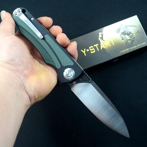 Y-START D2 Blade Hunting Pocket Knives Flipper Fast Open 2 Colors G10 Handle LK5030G (Black&green) in Saudi Arabia