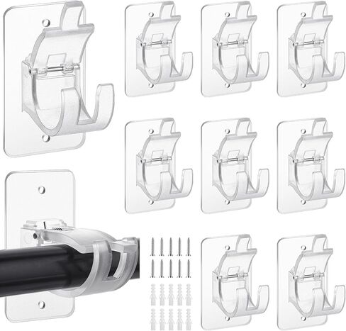 10 Pcs No Drill Curtain Rod Brackets, Self Adhesive Curtain Rods No Drilling Upgraded Nail Free Curtain Rod Holders Adjustable Curtain Hangers for Home Bathroom Kitchen(Transparent) in Kuwait