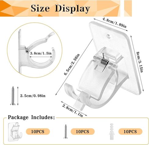 10 Pcs No Drill Curtain Rod Brackets, Self Adhesive Curtain Rods No Drilling Upgraded Nail Free Curtain Rod Holders Adjustable Curtain Hangers for Home Bathroom Kitchen(Transparent) in Kuwait