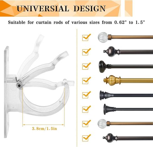 10 Pcs No Drill Curtain Rod Brackets, Self Adhesive Curtain Rods No Drilling Upgraded Nail Free Curtain Rod Holders Adjustable Curtain Hangers for Home Bathroom Kitchen(Transparent) in Kuwait