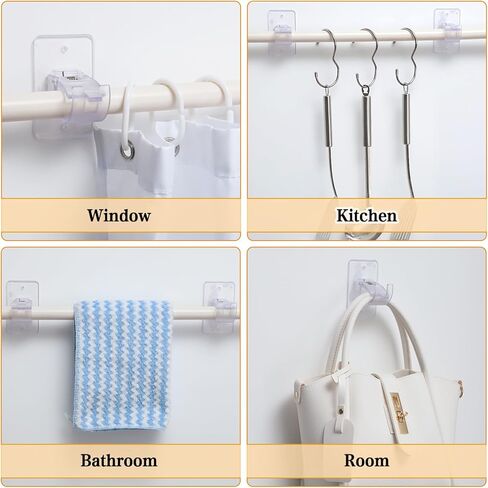 10 Pcs No Drill Curtain Rod Brackets, Self Adhesive Curtain Rods No Drilling Upgraded Nail Free Curtain Rod Holders Adjustable Curtain Hangers for Home Bathroom Kitchen(Transparent) in Kuwait