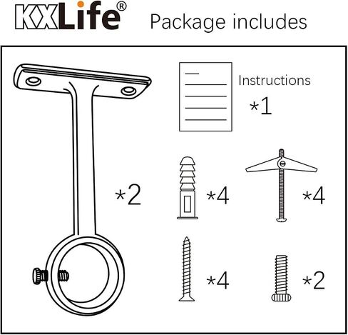 KXLIFE دعامات قضيب الستارة المثبتة على السقف، دعامة سقف شديدة التحمل لحامل قضيب الستارة مقاس 1 بوصة (مجموعة من 2، أسود) in Saudi Arabia