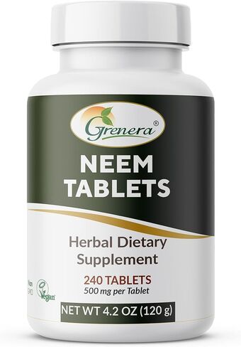 Grenera Neem Tablets, Made Using Organic Neem Leaves, Kosher, Halal Certified Supplement, 240 Tablets in Kuwait