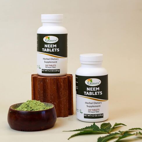 Grenera Neem Tablets, Made Using Organic Neem Leaves, Kosher, Halal Certified Supplement, 240 Tablets in Kuwait