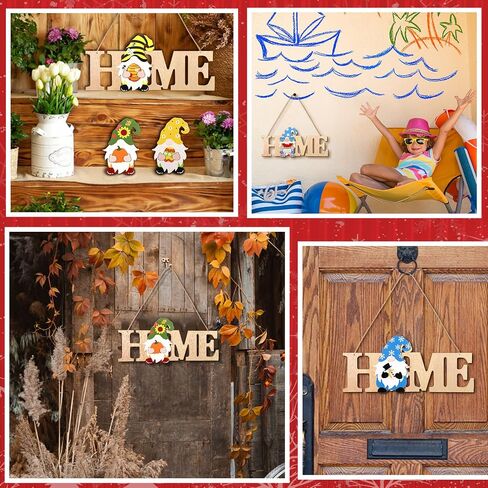 Yookeer Interchangeable Gnomes Home Sign Wood Valentines Day Door Sign Seasonal Gnomes St Patrick's Day Home Decor Rustic Easter Gnome Porch Sign with 12 Pieces Changeable Gnomes(Wood Color) in Saudi Arabia