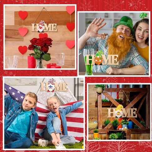 Yookeer Interchangeable Gnomes Home Sign Wood Valentines Day Door Sign Seasonal Gnomes St Patrick's Day Home Decor Rustic Easter Gnome Porch Sign with 12 Pieces Changeable Gnomes(Wood Color) in Saudi Arabia