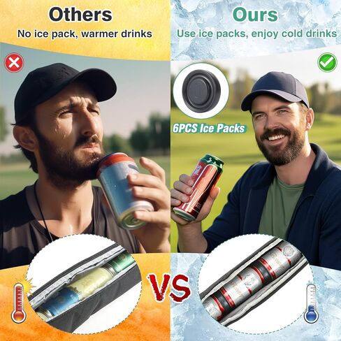 حافظة بيرة الجولف المطورة مع 6 كرات ثلج - حقيبة تبريد 7 علب للجولف، حقيبة جولف للحفاظ على المشروبات باردة لساعات - هدية رائعة لمحبي الجولف للرجال (اسود) in Kuwait